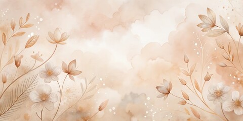 Wall Mural - Serene Watercolor Floral Design with Soft Hues and Delicate Botanical Elements Featuring a Dreamy Cloud-Like Background