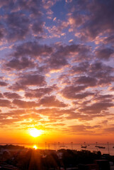 Wall Mural - Vertical Horizon Sunset mountain range beautiful landscape mist foggy sunrise beam. Golden sky Mountain landscape mountain. Vertical Amazing Landscape cloud sky on sunrise. Gold sunlight heaven scene