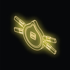 Poster - Futuristic smart mask with usb ports, connecting to various devices, visualized with glowing neon yellow lines on a black background