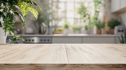 Wall Mural - Light wood kitchen table, plants, sunny room