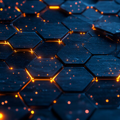 Fototapete - Geometric Hive: Illuminated pattern with hexagonal tiles, creating a mesmerizing blend of technology and abstract design.