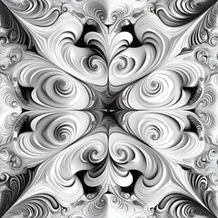 Poster - Abstract Swirl Pattern: An intricate monochrome swirl pattern of floral elements and geometric shapes that creates a sense of movement and depth, evoking a feeling of elegance.