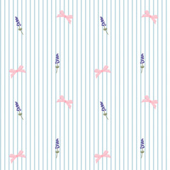 Wall Mural - Vector pattern of fabric, wallpaper, wrapping paper, mats and bed sheets. Continuous in various sizes and repeatable. Cute style decorated with stripes, lavender and cute daisies.