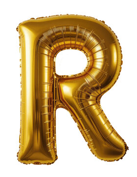 Alphabet Capital Letter R Golden Balloon Isolated on Transparent Background For Birthday Party, Anniversary, or Event Celebration Design.