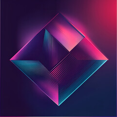 Poster - Neon Geometric Abstract: A vibrant and futuristic abstract design featuring a glowing, geometric shape in a striking blend of neon pink and blue hues against a dark backdrop.
