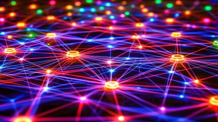 Fototapete - Abstract Colorful Network Connections Digital Art