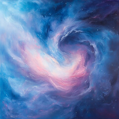 Poster - Cosmic Whirl: A mesmerizing visual symphony of a swirling galaxy, where celestial blues and radiant pinks dance together, igniting a sense of wonder and cosmic beauty.