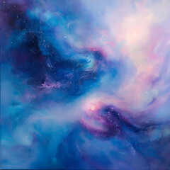 Poster - Nebula Art: A mesmerizing artistic representation of a vibrant nebula, painted in a dreamy style with swirling blues, purples, and hints of pink, evoking a sense of cosmic wonder.
