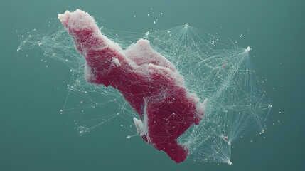 Fototapete - Abstract Red Cloud Network Connection Digital Art