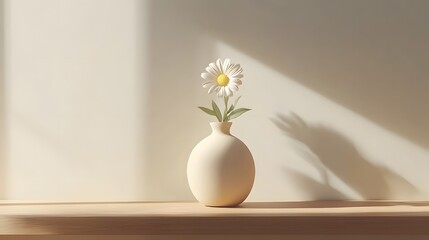 Wall Mural - Elegant Daisy in Cream Vase Minimalist Still Life