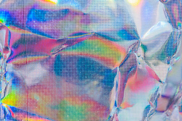 Wall Mural - holographic rainbow wrinkled foil iridescent texture abstract hologram background