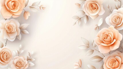 Poster - Seamless Pastel Peach Rose Background with Delicate Leaves for Elegant Visuals and Design Projects