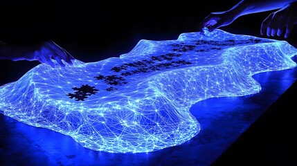 Fototapete - Glowing Puzzle Pieces on Illuminated Net Abstract Art