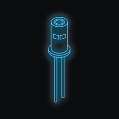 Poster - Neon blue outline of a transistor glowing on a black background, representing electronic components and circuits