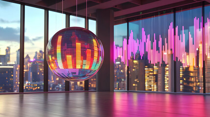 Poster - Cityscape view from modern office, data visualization