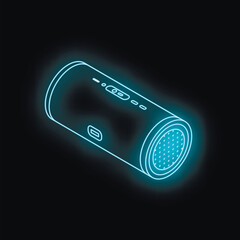 Poster - Futuristic glowing portable wireless speaker radiating a cool blue neon light