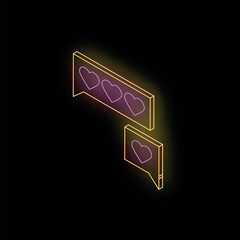 Poster - Pink neon hearts float over yellow speech bubbles on a dark background, symbolizing online affection and communication