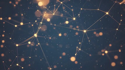 Fototapete - Abstract Network Connection Dots Lines Golden Glow