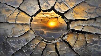 Wall Mural - Sunset Through Cracked Earth Hole Abstract Art