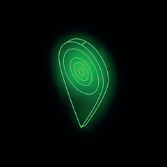 Poster - futuristic glowing green location pin indicating target on black background