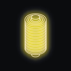 Aufkleber - neon yellow thread spool sewing equipment glowing on dark background, isometric view