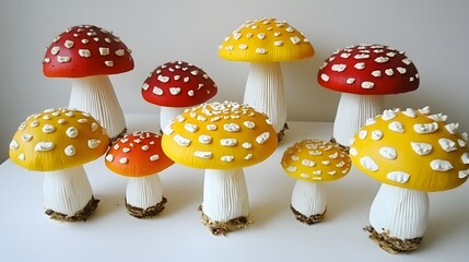 Wall Mural - Vibrant Red and Yellow Mushroom Decor Collection