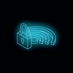 Poster - Glowing neon padlock securing wireless network, symbolizing internet security, data protection, and cybersecurity