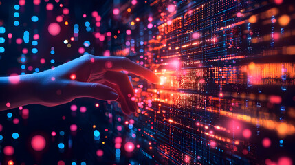 Poster - Hand touching digital code, futuristic background
