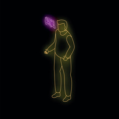 Poster - Neon outline of man wearing ar glasses experiencing augmented reality