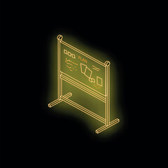 Poster - Neon yellow flip chart displaying business plan illuminating dark space, suggesting innovative strategic thinking
