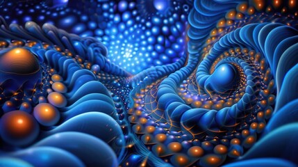 Poster - Dynamic blue abstract swirls digital art vivid patterns surreal environment artistic perspective