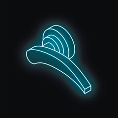 Poster - Neon sign of a door handle glowing on a black background, representing security, interior design, and access