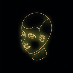 Poster - Golden neon light showing stylized female face with short hair, representing beauty, fashion, and ai