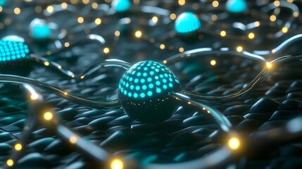 Fototapete - Abstract Network Glowing Sphere Futuristic Technology Background