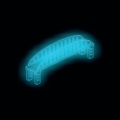 Poster - Isometric neon bridge glowing against a dark background, representing connection, infrastructure, and futuristic design