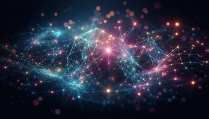 Fototapete - Neural lowpoly AI futuristic neon network of abstract connection background
