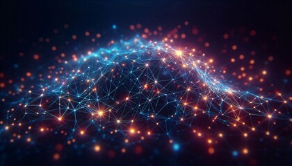 Fototapete - Neural lowpoly AI futuristic neon network of abstract connection background