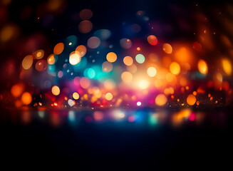 Poster - Vibrant bokeh lights, a dazzling display of colorful sparkles and glowing orbs against a dark background.  The shimmering effect creates a magical, festive atmosphere.
