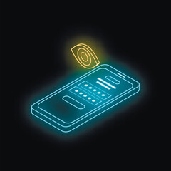 Poster - Password viewing with eye icon over smartphone with neon isometric projection on dark background
