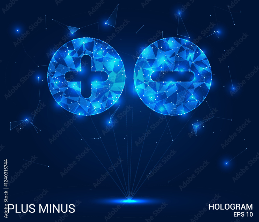 Plus minus sign hologram. Plus minus sign is made of polygons ...