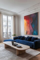 Wall Mural - a modern living room decorated with a colorful abstract painting