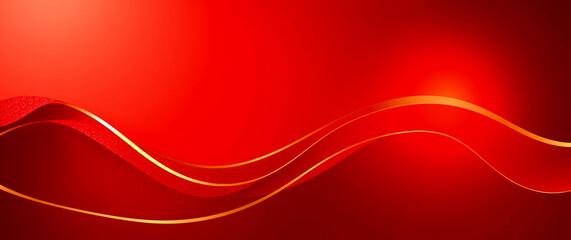 Wall Mural - Abstract Curved Red Shape with Lighting Effect – Luxury Design on Red Background with Copy Space