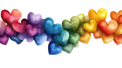 Poster - Whimsical Rainbow Watercolor Hearts in a Colorful Combination of Joy and Love