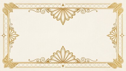 art deco gold wedding border with vintage filigree on soft pearl-white background