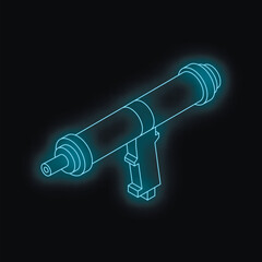 Poster - Rivet gun with glowing neon outline on black background, isometric projection
