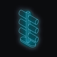 Poster - Glowing neon blue traffic light displays stop signal, creating a vibrant contrast against a dark backdrop
