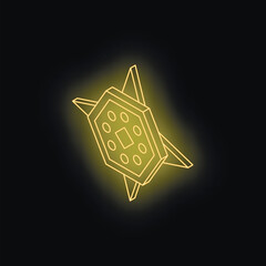 Poster - Glowing neon yellow satellite dish receiving signals in the vast expanse of space