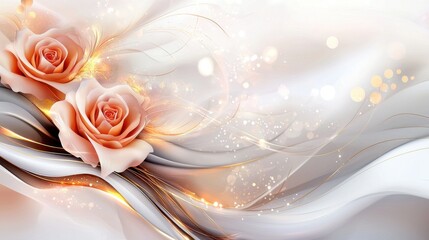 Poster - Abstract Inspiration with Peach Roses and Golden Accents for Elegant Decor and Design