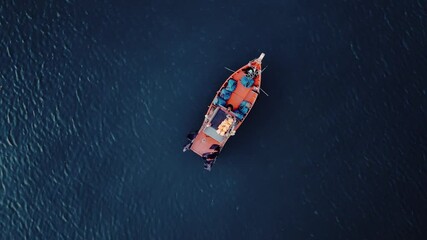 Wall Mural - Top view from drone of Fishing boat in the ocean at Thailand.