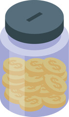 Wall Mural - Transparent glass jar containing multiple golden coins, symbolizing savings, investment, and financial growth